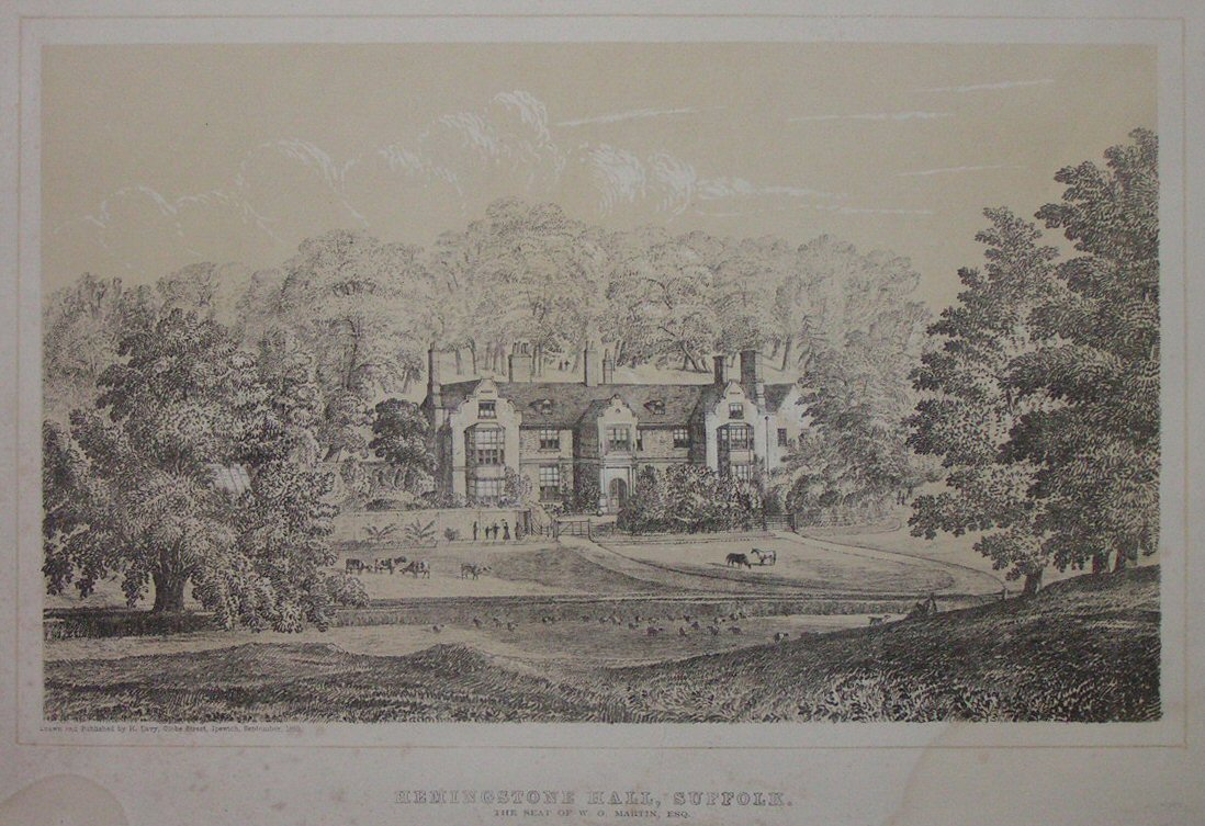 Lithograph - Hemingstone Hall, Suffolk. The Seat of W. G. Martin, Esq.